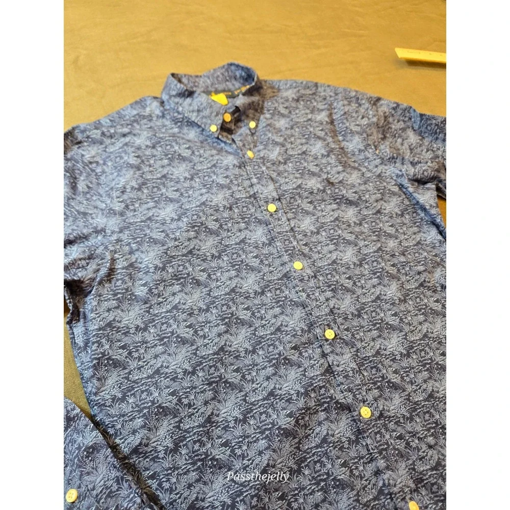 Polo Ralph Lauren Men's L Slim Fit Geometric Long Sleeve Shirt Lightweight Blue